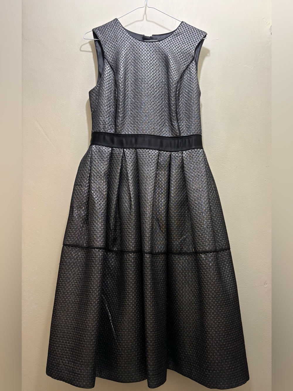Pink Tartan Black and Silver Metallic Fit & Flare Formal Dress